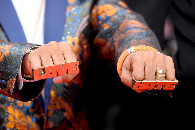 Spike Lee wore Radio Raheem’s iconic knuckle rings from Do the Right Thing (RIP, Bill Nunn) to the screening of BlacKkKlansman during the 71st annual Cannes Film Festival at Palais des Festivals on May 14, 2018, in Cannes, France.